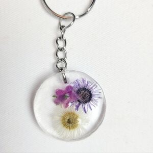 Resin Epoxy Keychain with Flowers Handmade